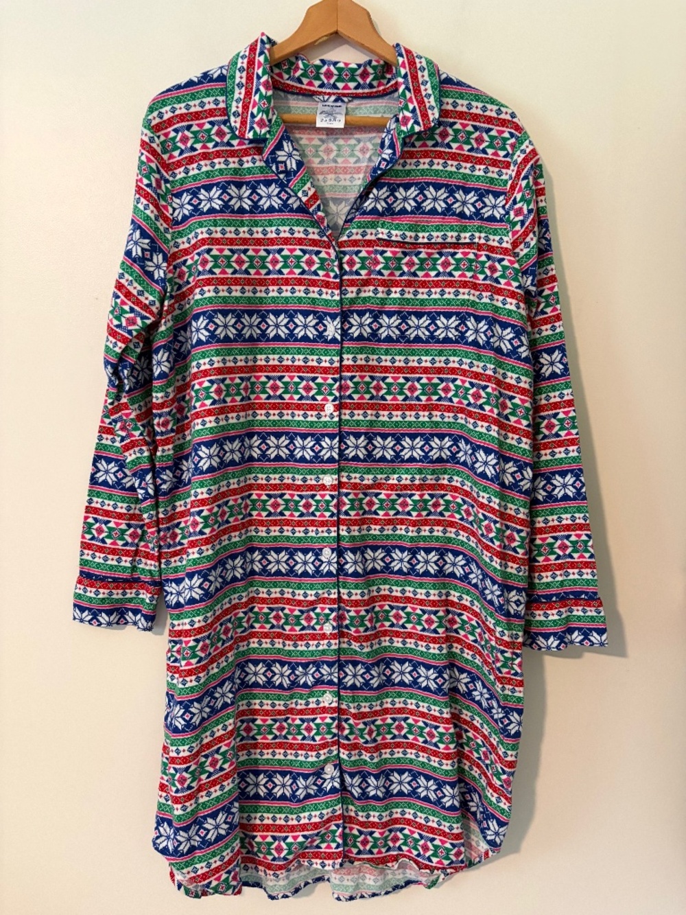 Lands' End Fair Isle Brushed Cotton Flannel Sleep Shirt Gown Size L/T 14-16